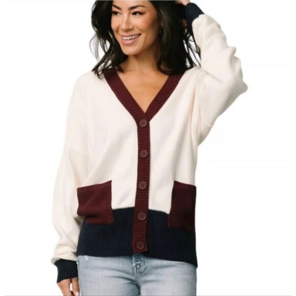 Baltic Born Sweaters - Baltic Born Jax Oversized Cardigan Women’s XL Cream Burgundy Navy Button NEW